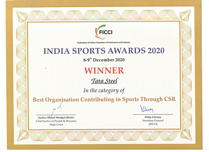 FICCI awarded Tata Steel as the best organisation for contributing in sports through CSR