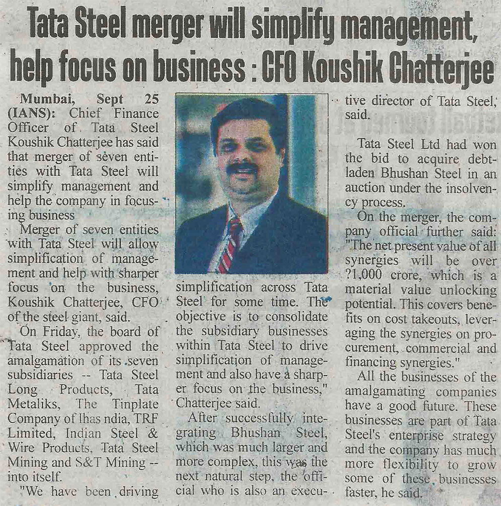 Tata Steel merger will simplify management, help focus on business : CFO  Koushik Chatterjee