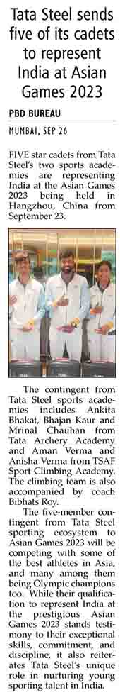 Tata Steel sends five of its cadets to represent India