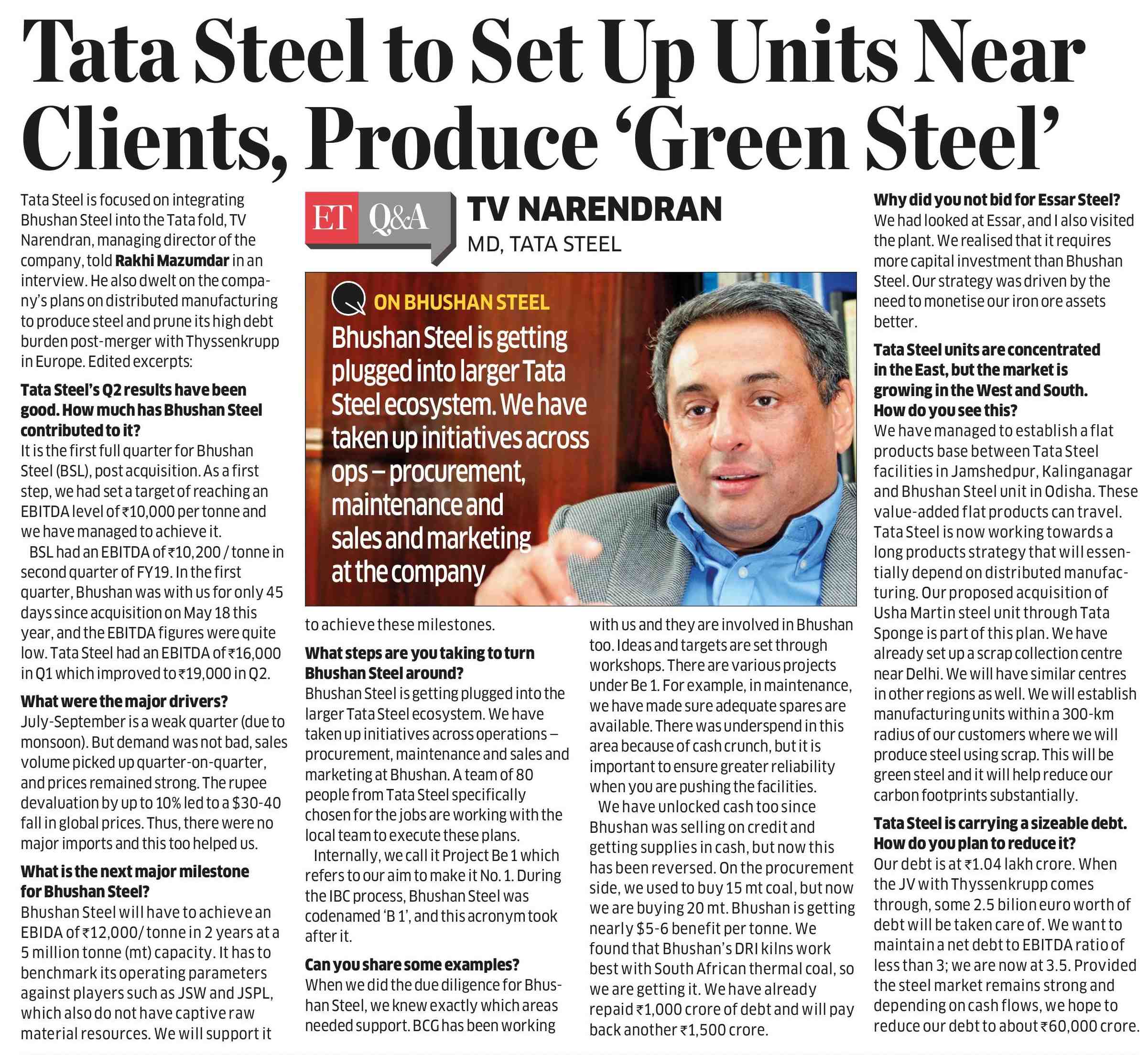 Tata Steel may begin with greening strategy 